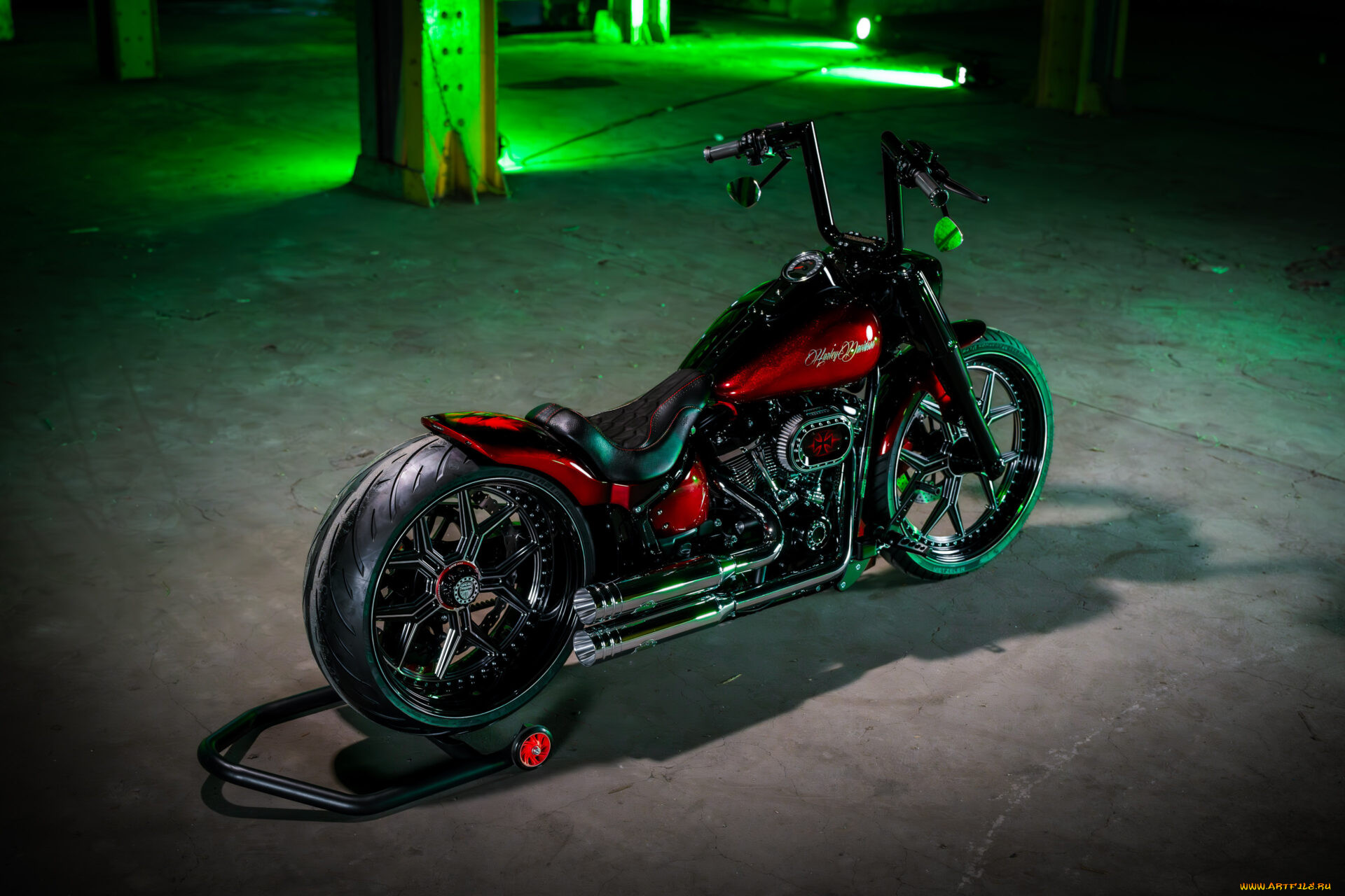 , harley-davidson, softail, fat, boy, customized, custombikes, night, blood